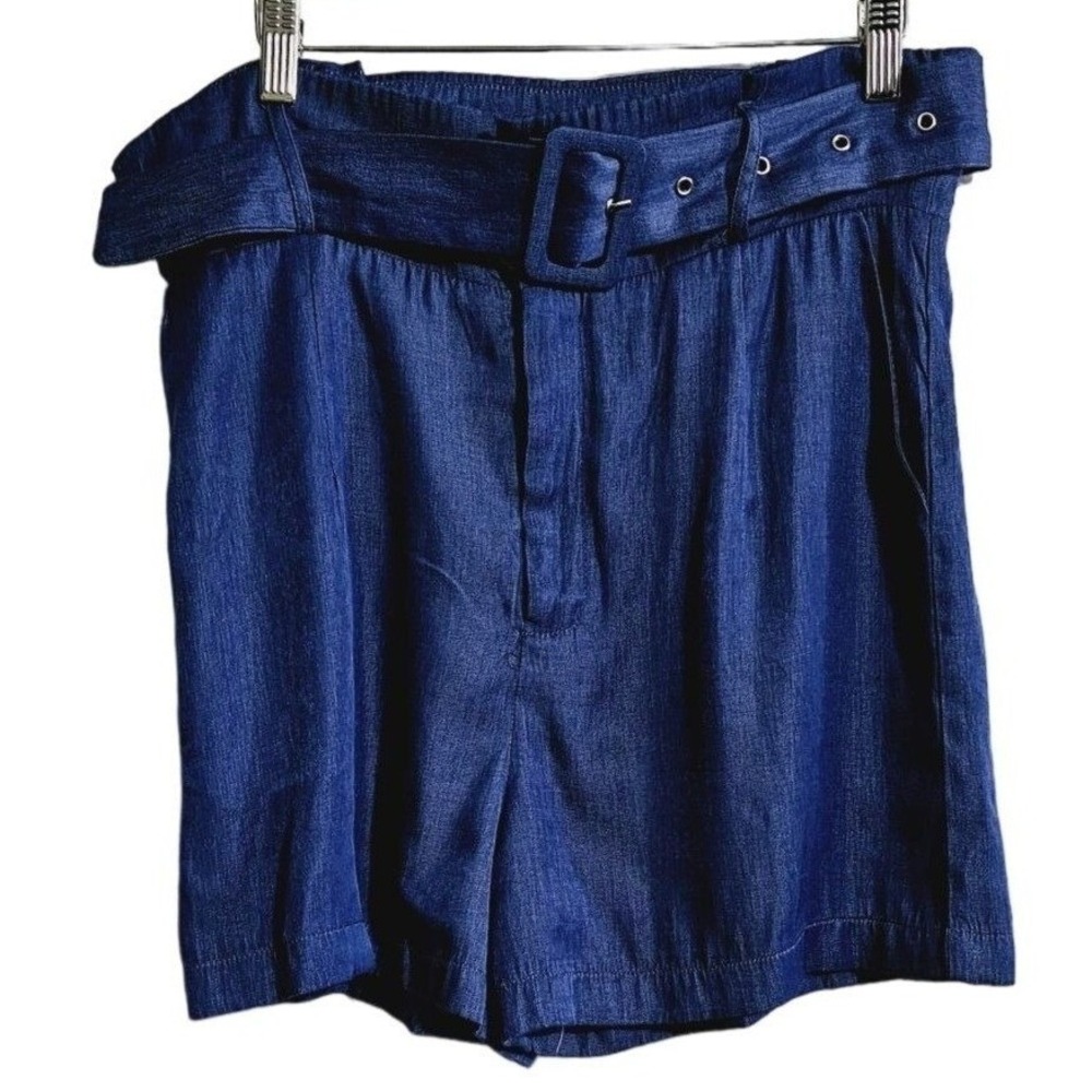 Woman's Paper Bag High Waist Shorts Belted Size Medium‎ Chambrey Mid Blue